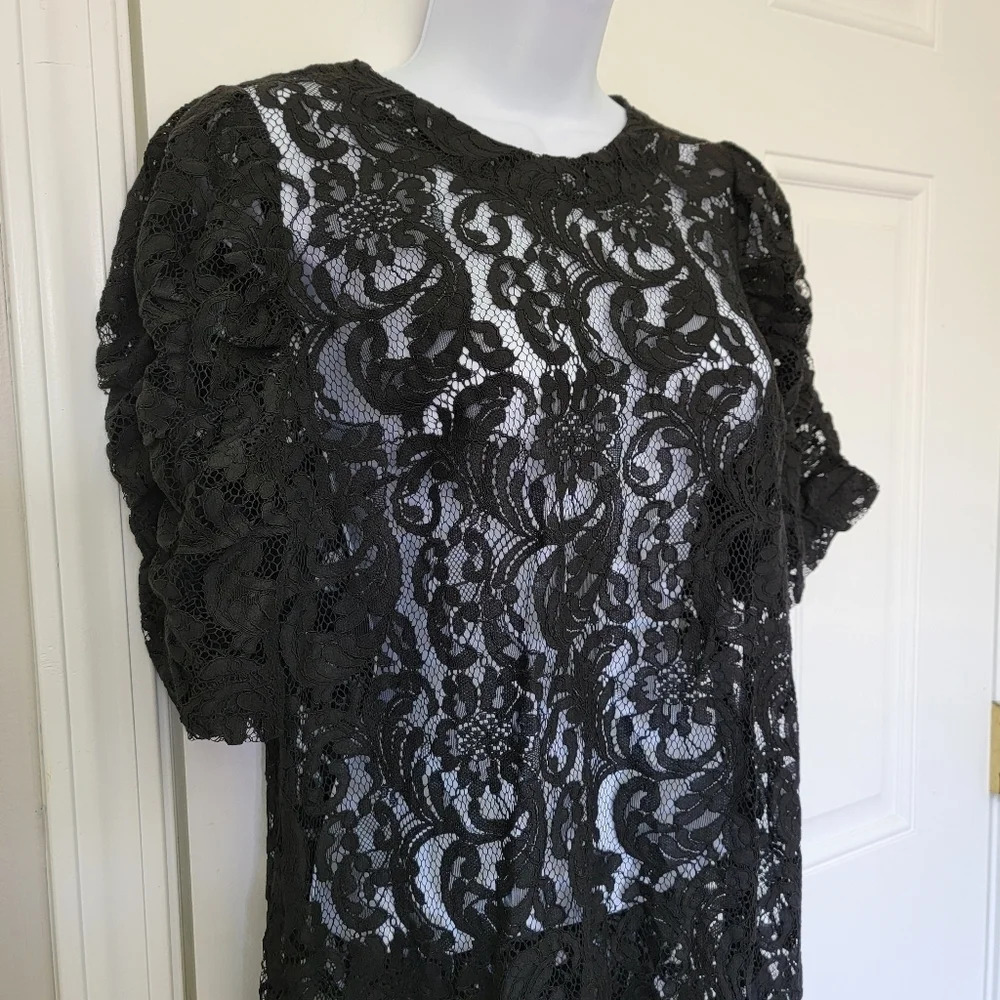 Wilfred Aritzia Short Sleeve Black Lace Scalloped Hem Dress No Liner Size M - Picture 2 of 11
